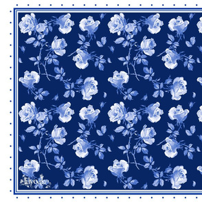 Hampton Roses Tea Towel in ink blue