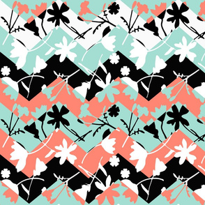 Coral and Mint Floral Chevron