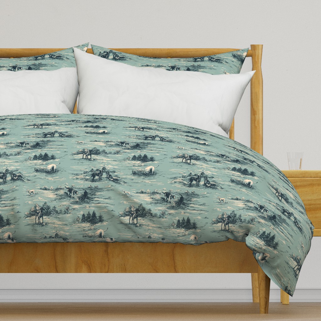 Labrador Toile in Duck Egg Blue and Teal