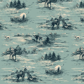 Labrador Toile in Duck Egg Blue and Teal