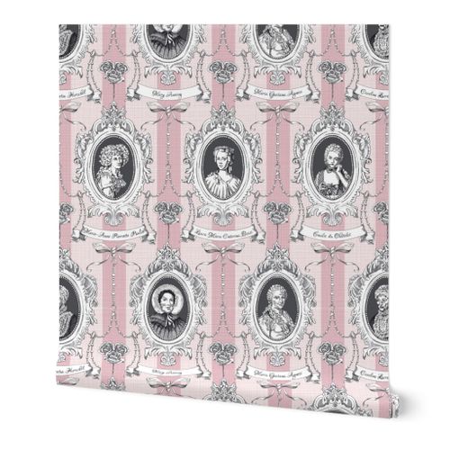 Toile de Jouy - Science Women Pink Wallpaper | Spoonflower
