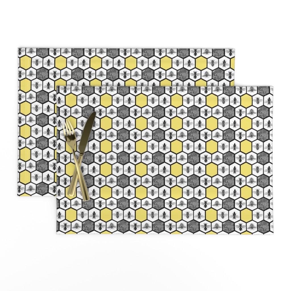 HoneyComb & Honey Bees, Beehive, Black & Yellow Hexagon