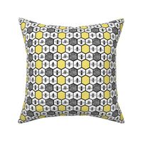 HoneyComb & Honey Bees, Beehive, Black & Yellow Hexagon