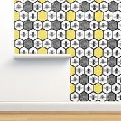 HoneyComb & Honey Bees, Beehive, Black & Yellow Hexagon