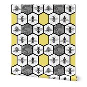 HoneyComb & Honey Bees, Beehive, Black & Yellow Hexagon