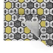 HoneyComb & Honey Bees, Beehive, Black & Yellow Hexagon