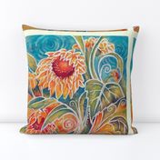 Tropical Flowers Batik Throw Pillow