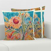 Tropical Flowers Batik Throw Pillow