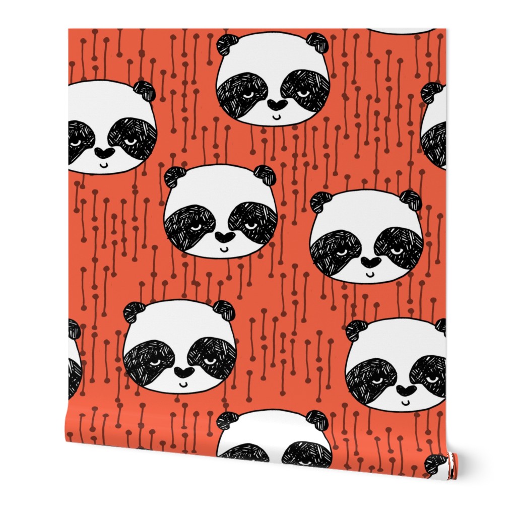 panda  head // coral panda design cute illustrated nursery baby pandas fabric andrea lauren design andrea lauren fabric
