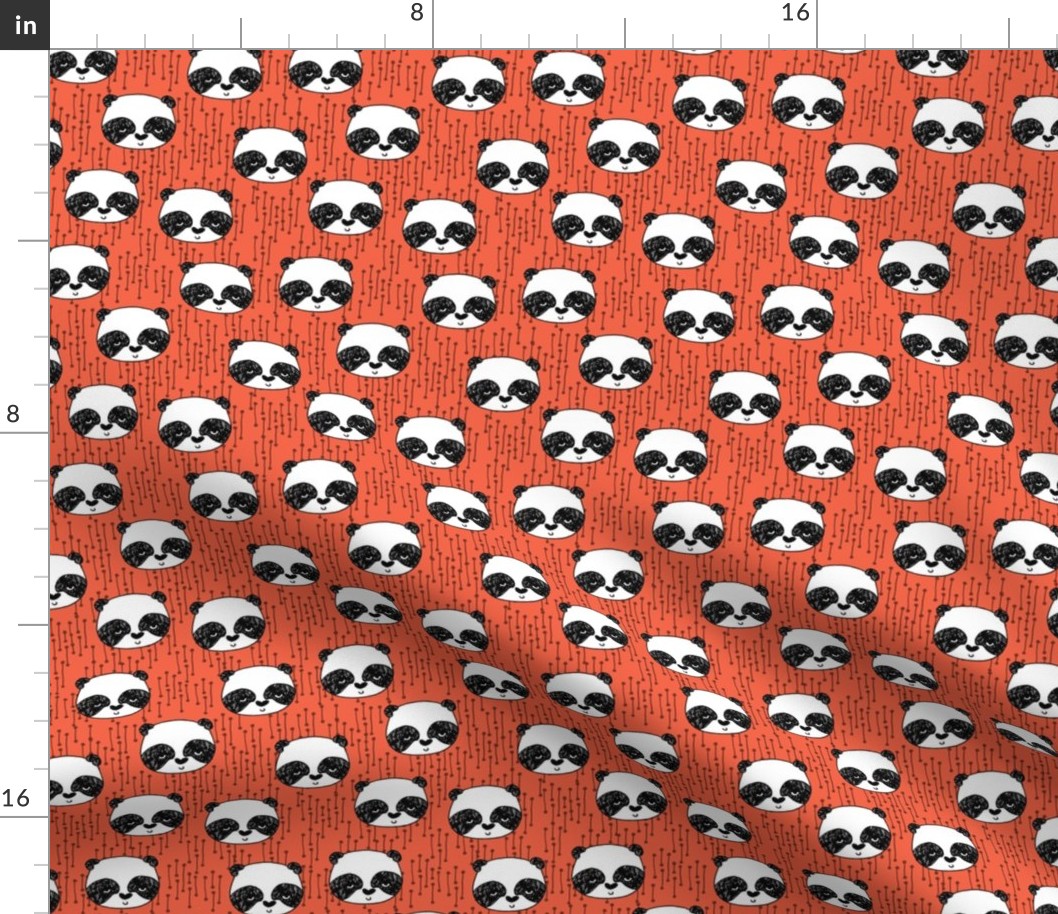panda  head // coral panda design cute illustrated nursery baby pandas fabric andrea lauren design andrea lauren fabric