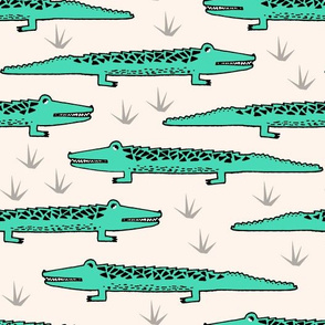 crocodiles // alligator crocodiles reptiles fabric cute nursery zoo illustration print pattern andrea lauren design andrea lauren fabric