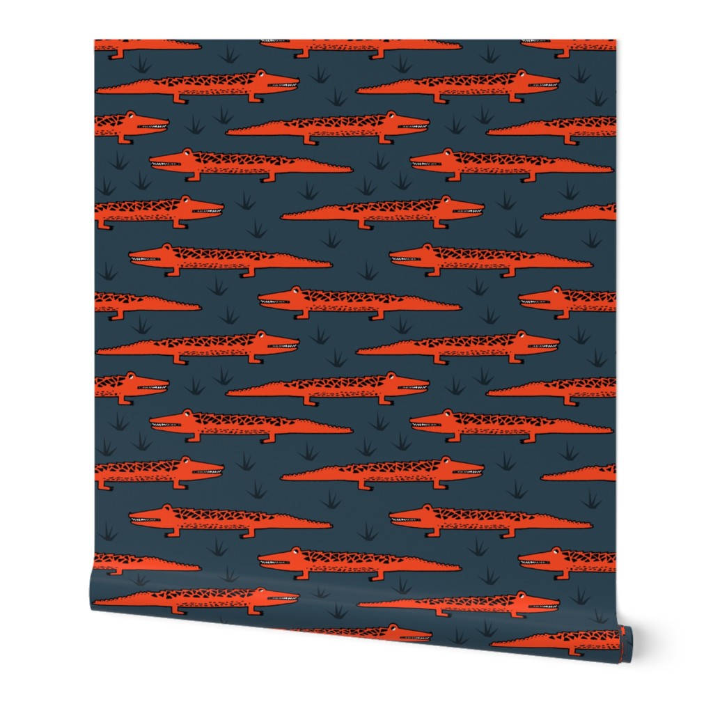 crocodile // alligator blue and red alligator fabric cute red and blue nursery reptiles design