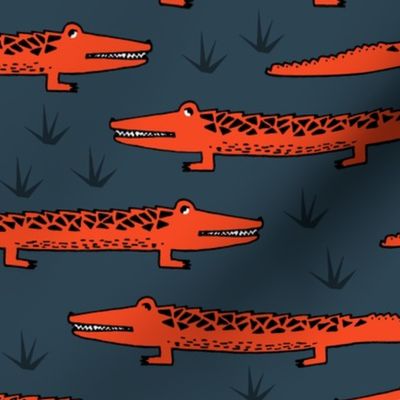 crocodile // alligator blue and red alligator fabric cute red and blue nursery reptiles design