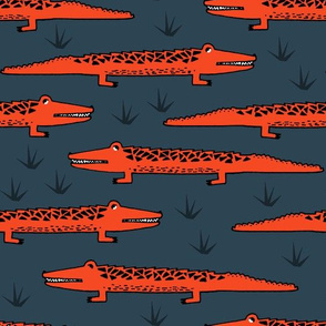 crocodile // alligator blue and red alligator fabric cute red and blue nursery reptiles design