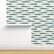 crocodiles // teal and off-white turquoise crocodile fabric boys nursery baby reptiles design cute animals fabric andrea lauren fabric andrea lauren design