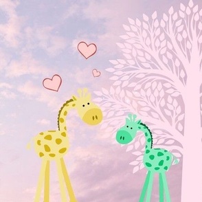 Pastel Giraffe Loving Family