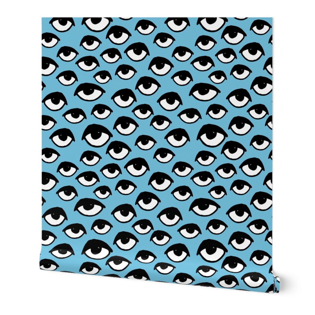 eyes // blue and white scary eyes fabric creepy halloween print pattern andrea lauren fabric
