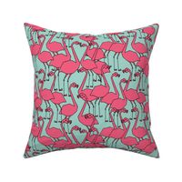 Flock of Flamingo - Pale Turquoise/French Rose by Andrea Lauren