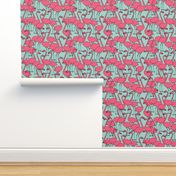 Flock of Flamingo - Pale Turquoise/French Rose by Andrea Lauren