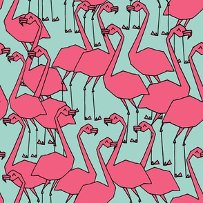 Flock of Flamingo - Pale Turquoise/French Rose by Andrea Lauren