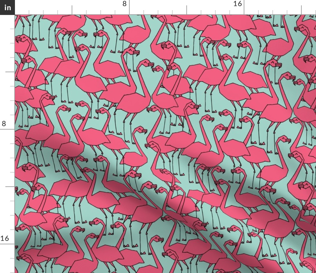 Flock of Flamingo - Pale Turquoise/French Rose by Andrea Lauren