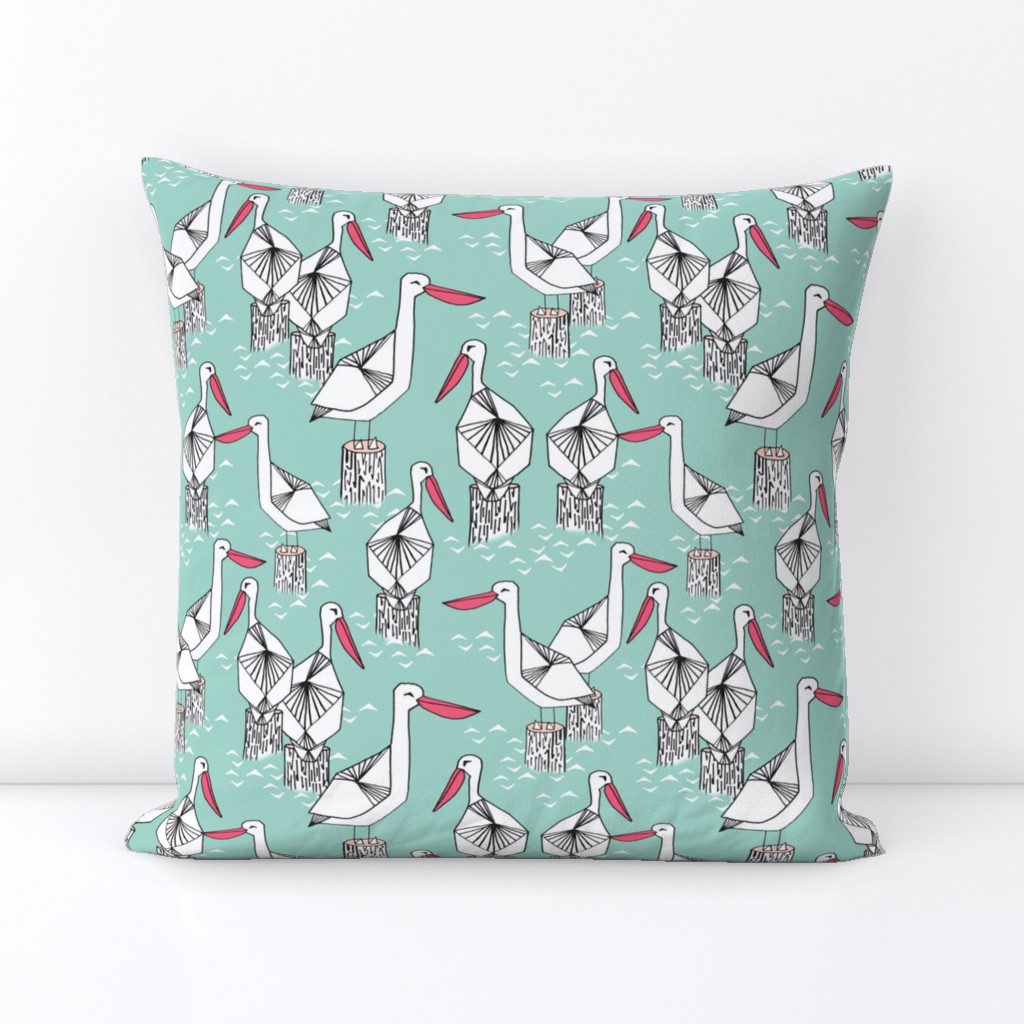 Pelicans - Pale Turquoise/French Rose/White by Andrea Lauren