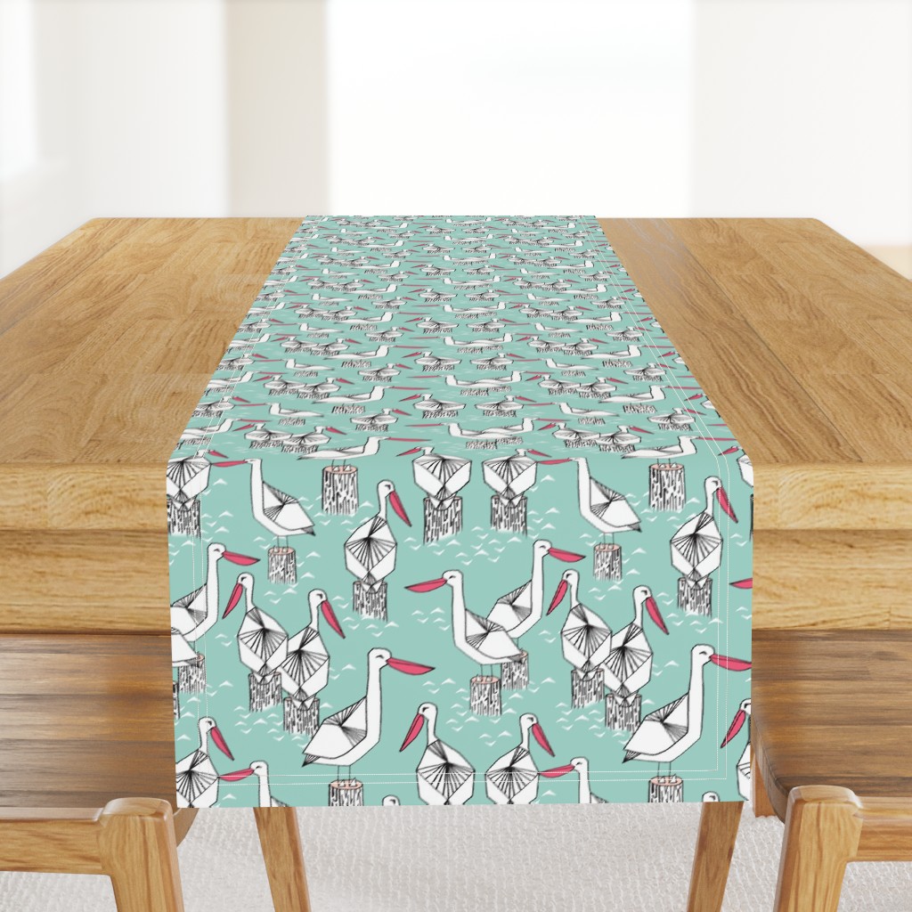 Pelicans - Pale Turquoise/French Rose/White by Andrea Lauren