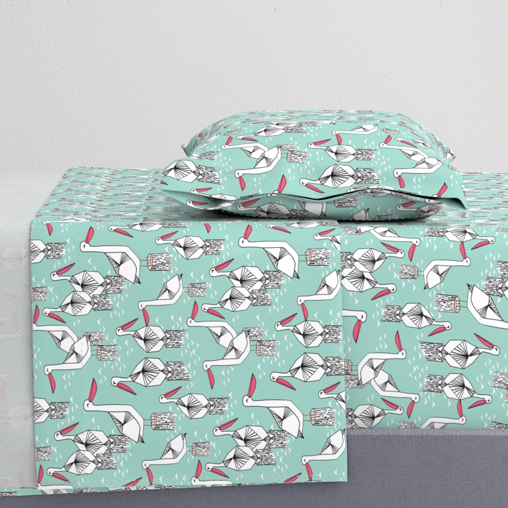 Pelicans - Pale Turquoise/French Rose/White by Andrea Lauren