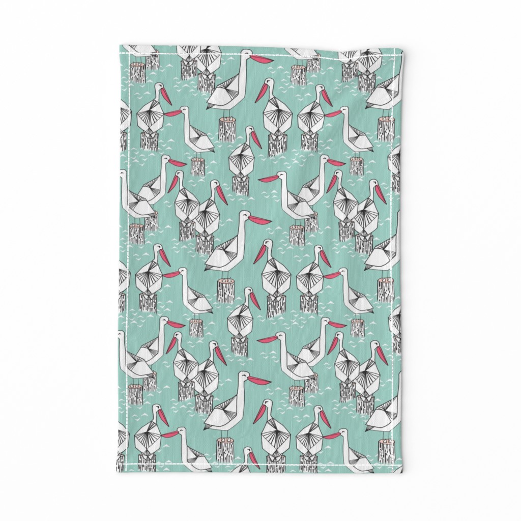 Pelicans - Pale Turquoise/French Rose/White by Andrea Lauren