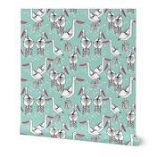 Pelicans - Pale Turquoise/French Rose/White by Andrea Lauren