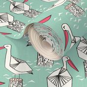 Pelicans - Pale Turquoise/French Rose/White by Andrea Lauren