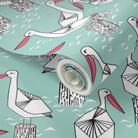 Pelicans - Pale Turquoise/French Rose/White by Andrea Lauren