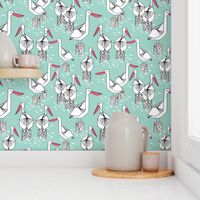 Pelicans - Pale Turquoise/French Rose/White by Andrea Lauren