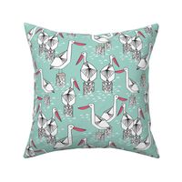 Pelicans - Pale Turquoise/French Rose/White by Andrea Lauren