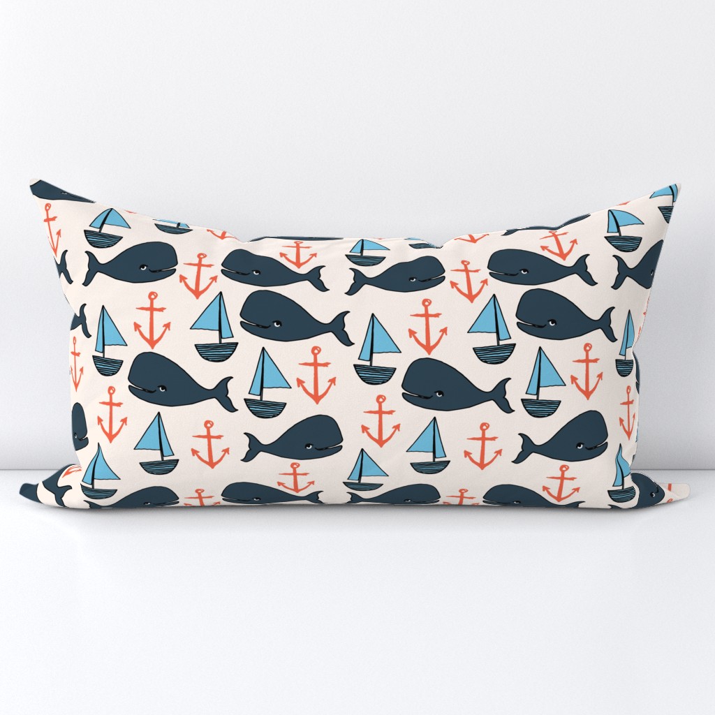 nautical whales // nautical ocean coral blue fabric cute nautical whales andrea lauren fabric andrea lauren design 