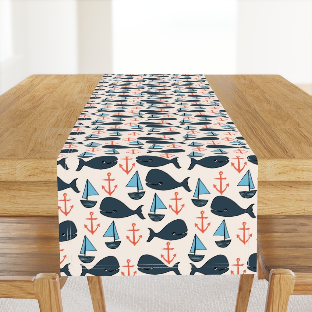 nautical whales // nautical ocean coral blue fabric cute nautical whales andrea lauren fabric andrea lauren design 