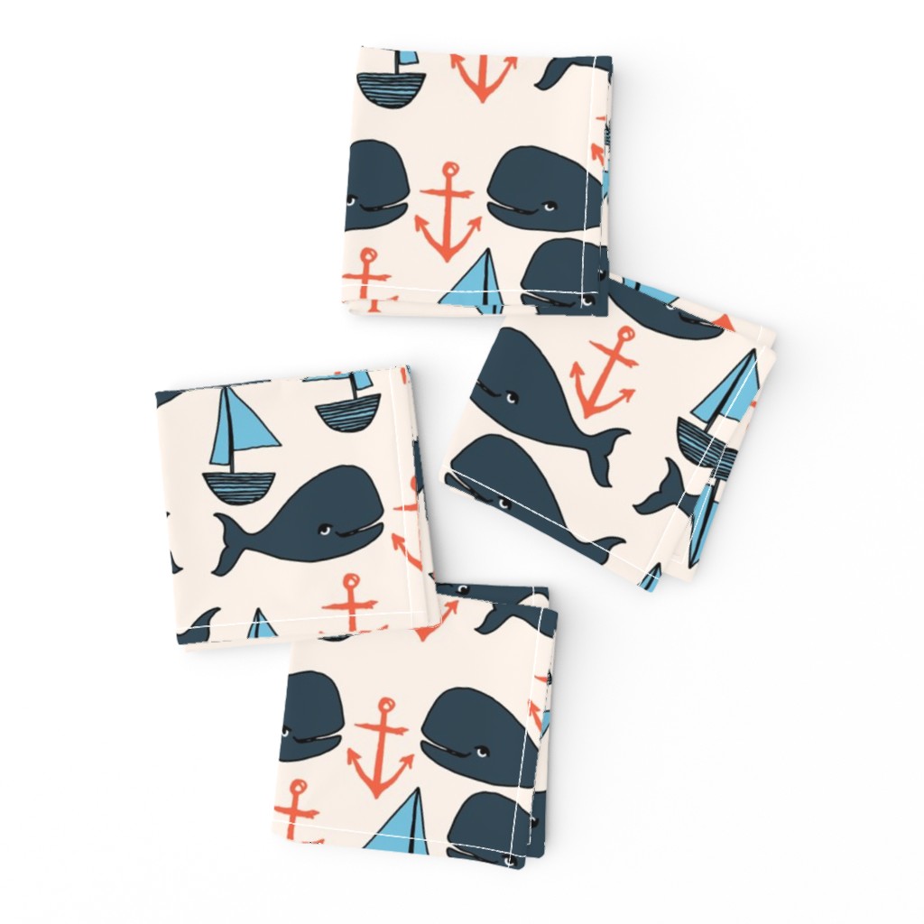 nautical whales // nautical ocean coral blue fabric cute nautical whales andrea lauren fabric andrea lauren design 