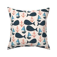 nautical whales // nautical ocean coral blue fabric cute nautical whales andrea lauren fabric andrea lauren design 