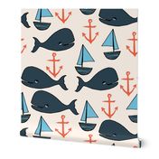 nautical whales // nautical ocean coral blue fabric cute nautical whales andrea lauren fabric andrea lauren design 