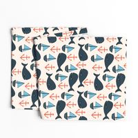 nautical whales // nautical ocean coral blue fabric cute nautical whales andrea lauren fabric andrea lauren design 