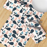 nautical whales // nautical ocean coral blue fabric cute nautical whales andrea lauren fabric andrea lauren design 