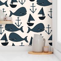 nautical whales // dark navy blue and cream kids nautical ocean anchors nautical nursery fabric andrea lauren fabric cute andrea lauren design