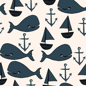 nautical whales // dark navy blue and cream kids nautical ocean anchors nautical nursery fabric andrea lauren fabric cute andrea lauren design