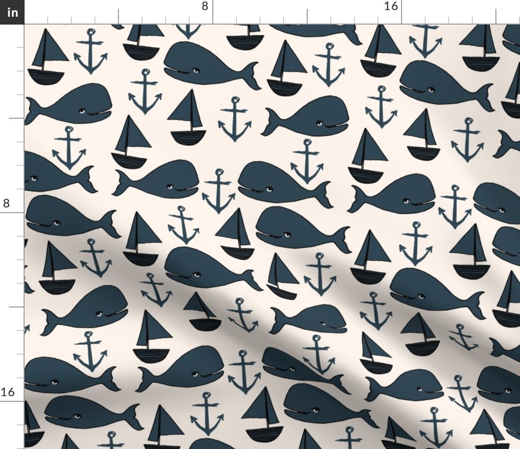 nautical whales // dark navy blue and cream kids nautical ocean anchors nautical nursery fabric andrea lauren fabric cute andrea lauren design