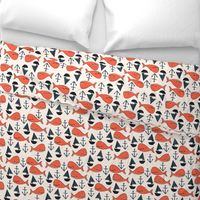 nautical whales // orange cream and dark navy blue kids nautical nursery fabric cute ocean nautical