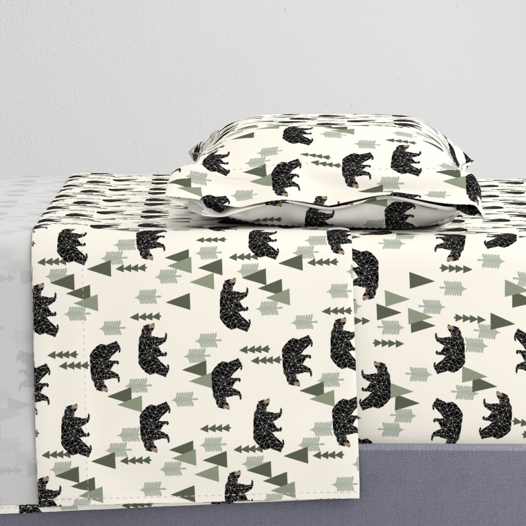 forest bear // cream green neutral baby nursery boys forest mountain woodland geometric bear