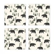 forest bear // cream green neutral baby nursery boys forest mountain woodland geometric bear