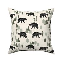 forest bear // cream green neutral baby nursery boys forest mountain woodland geometric bear