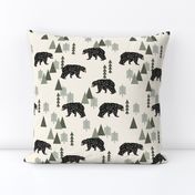 forest bear // cream green neutral baby nursery boys forest mountain woodland geometric bear