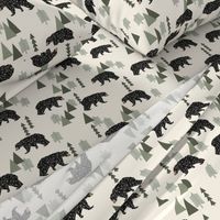 forest bear // cream green neutral baby nursery boys forest mountain woodland geometric bear